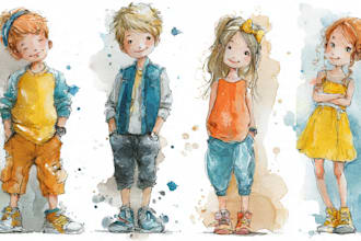 create watercolor children illustration