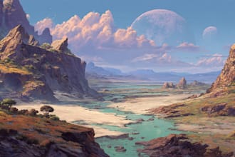 draw fantasy background and landscape