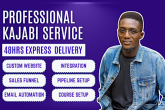 build your kajabi website, landing pages, funnels, course and email automations