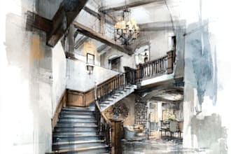sketch design your interior room in my watercolor style
