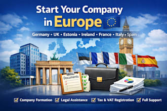 help you open a company in europe germany, UK, estonia  more