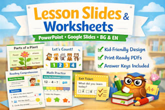 design lesson slides, worksheets for kids