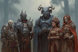 do fantasy rpg character or dnd party and game illustration