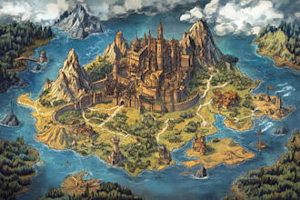 create a fantasy map landscape, background illustration