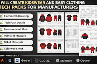 create kidswear and baby clothing tech packs for manufacturers