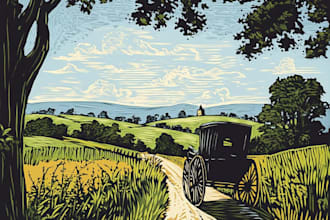draw detailed linocut illustration for t shirt and print