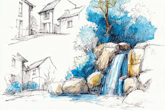 paint custom digital watercolor house, building portrai illustrations