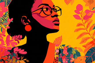 illustrate you and plants, colorful, flat art, pop art