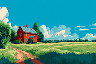 draw a building, landscape into vector art illustration