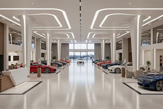 design 3d car showroom, 3d car stand, waiting area and motor home