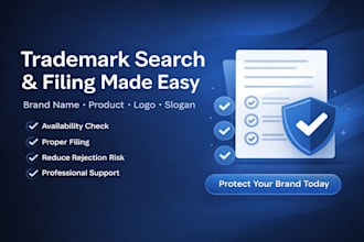 do trademark search and filing for brand name, logo, slogan, and product