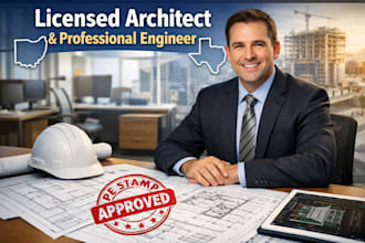 design and stamp drawing for new build, licensed pe architect seal in ohio texas