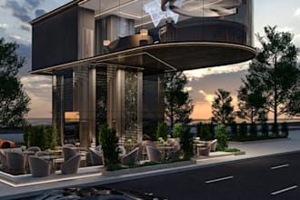 luxury 3d cafes,third spaces,outdoor render,interior design,pub,zone layoutmodel