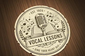 design a vintage vocal lessons logo with classic musical elegance