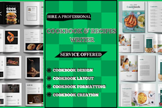 design a cookbook with recipes, layout and publishing format