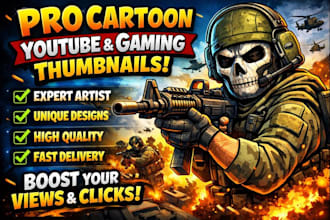 draw unique cartoon gaming for youtube thumbnail