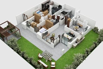 redraw sweet home floor plan, 3d isometric view,house section plan,cad rendering