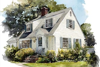 paint a watercolor house portrait or city space illustration