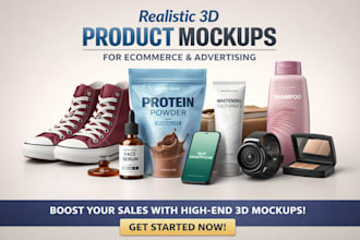 do realistic 3d product mockups for ecommerce website and products marketing