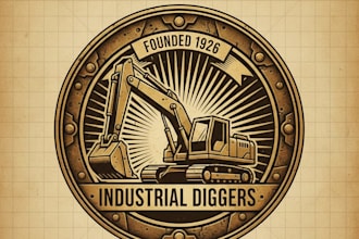 design a vintage excavator logo with classic heavy duty character