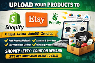 upload products shopify store etsy print on demand via printify printfpul gelato