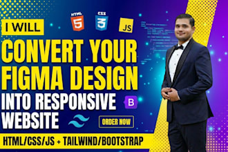 convert figma, xd, PSD to responsive HTML, tailwind CSS or bootstrap 5