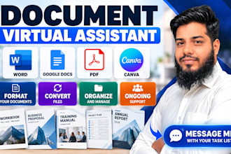 be your VA for word, google docs, PDF, canva and document formatting