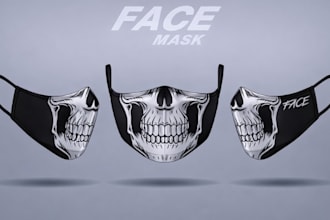 design and animate realistic face mask, wrestling mask and 3d mockup