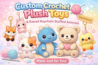 create custom crochet soft plush toys, keychain kawaii stuffed animals