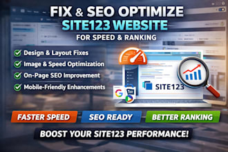 design, fix issues and SEO optimize site123 website for speed and ranking