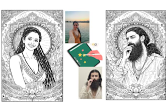 create a detailed spiritual mandala line art portrait from your photo