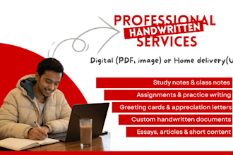 write neat and professional handwriting for notes, letters, or assignment