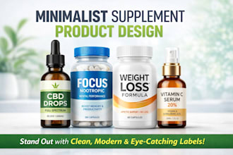 design minimalist supplement product vial label packaging 3d mockup design