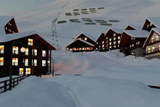 design 3d ski resort, mountain lodge and winter resort cgi using unreal engine