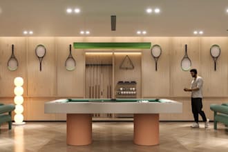 design 3d billiard room,game room interior,yoga studio,retail store,d5 rendering