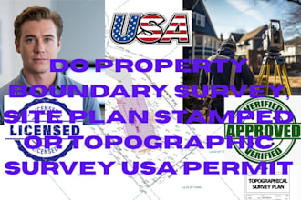 do property boundary survey, site plan stamped or topographic survey USA permit