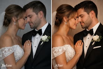 wedding photo retouching with clean and realistic results