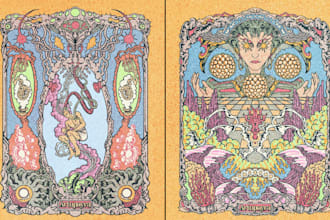 design psychedelic trippy illustration, surreal stoner art, 2d art poster cover