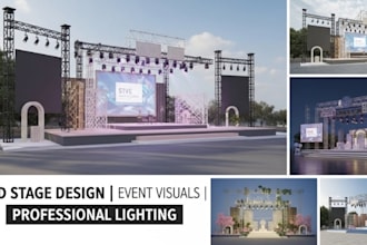 design realistic 3 stage setups, event renders, and lighting effects