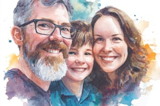 create a amazing watercolor painting family portrait art