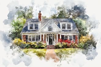 painted watercolor house portrait of your home