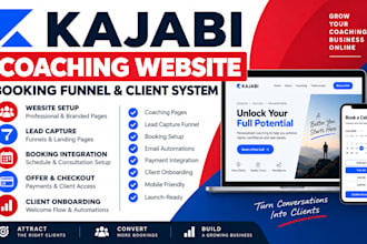 build kajabi coaching website, booking funnel and client system, kajabi website