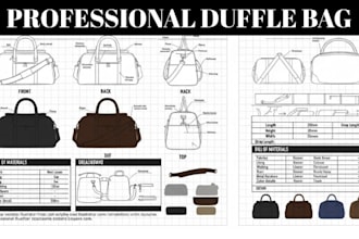 bag tech pack, backpack and handbag sketch design for factory manufacturing