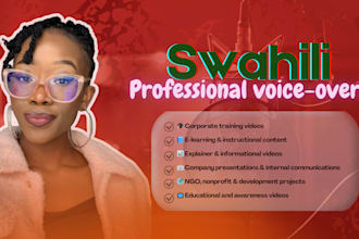 record professional swahili voice over for narrations