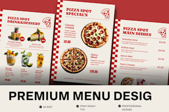 design a professional restaurant menu and food menu for print