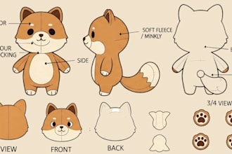 design custom plush reference sheet plush ref sheet stuffed animal ych character