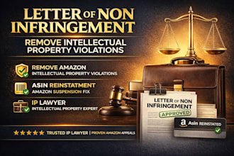 write letter of non infringement, asin amazon reinstatement as legal counsel IP