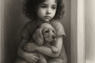 create emotional pencil style illustrations of people and animals