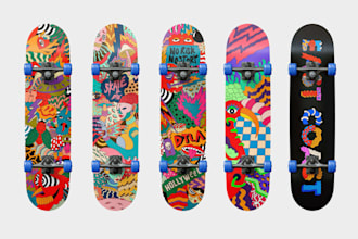 design a custom pop art skateboard deck with bold vibrant illustration
