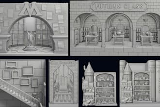 sculpt custom 3d book nook bookshelf dioramas tabletop stl file for 3d printing
